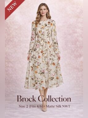 Brock Collection NEW Matte Silk Floral Ruffle Dress Italy Size 2 Fits 4/6 boho